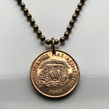 1969 Dominican Republic 1 Centavo coin pendant necklace jewelry Santo Domingo Santiago Quisqueya Cibao La Vega Ciudad Colonial San Pedro de Macorís La Romana Higüey Moca n003582