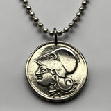 1926 Greece Hellas 1 Drachme coin pendant Hellenic Greek goddess Athena Pallas owl Athens Acropolis Thessaloniki Patras Piraeus Heraklion Larissa Volos Attica Crete Trikala Chalcis Sparta Serres Corfu Ioannina Santorini Rhodes Mykonos Macedonia n000623