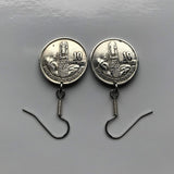 1970's Guatemala 10 Centavos coin earrings jewelry Resplendent Quetzal bird rifles espadas Chapín Villa Nueva Guate Central America K’iche' Mixco Villa Nueva Escuintla Huehuetenango Jutiapa Petapa Tikal Quiriguá Mayas e000630