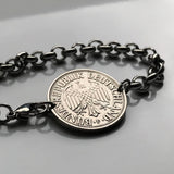 1962 Germany Deutschland 1 Mark coin rolo link bracelet black German eagle Berlin Hamburg Munich Cologne Frankfurt Stuttgart Düsseldorf Bavaria Dortmund Leipzig Bremen Dresden Rothenburg Heidelberg Hannover Saxony Essen Bonn Nuremberg Brandenburg b000113