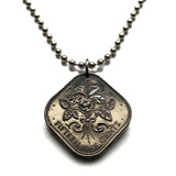 1969 Bahamas 15 Cents coin pendant necklace jewelry Hibiscus flower Nassau flowering plant Andros Exuma & Cays Junkanoo Rose Island Beach Rum Cay n000063