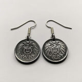 Deutschland Deutschland 5 Pfennig Eisenmünze Ohrringe Schmuck 1. Weltkrieg Ära Deutscher Schwarzer Adler Berlin Hamburg München Köln Frankfurt Stuttgart Düsseldorf Dortmund Bayern Rothenburg Leipzig Bremen Dresden e000071