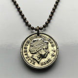 2002 England United Kingdom 1 Pound coin pendant 3 English lions London Manchester Birmingham Bradford Liverpool Bristol Newcastle Sheffield Cambridge Leeds Canterbury Nottingham Kent York n002573