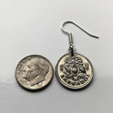 Barbados 10 Cents coin earrings fashion jewelry Laughing gull bird Trident 3 pronged spear dolphin fish pelican Bridgetown Oistins Holetown Speightstown Saint Michael Six Cross Roads South Point Lighthouse drietand Neptune sea god aquaman e000342