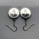 1962 France 5 Centimes French coin dangle & drop earrings ear of wheat sprig Paris Marseille Lyon Lille Nantes Nice Rennes Reims Avignon Saint-Étienne Havre e000003