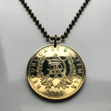 2017 Guatemala 1 Quetzal coin pendant Resplendent Quetzal bird Mixco Villa Nueva Escuintla Huehuetenango Jutiapa Petapa Tikal Quiriguá Maya culture Guate Ladino people Guatemalteco Cobán Quetzaltenango Jalapa Kʼicheʼ people Alta Verapaz Chapín n003542