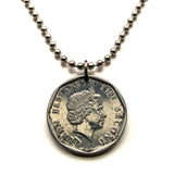 2010 British East Caribbean States 5 Cent coin pendant Antigua Barbuda Dominica Grenada Saint Lucia Saint Vincent the Grenadines Saint Kitts Nevis Anguilla Montserrat Martinique Trinidad Tobago Barbados British Guiana Lesser Antilles Caribbees n003768