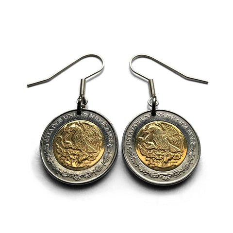 2014 Mexico 1 Peso coin earrings jewelry Mexican eagle Ecatepec Juárez Tijuana Veracruz Culiacán Toluca Chiapas Guadalajara Monterrey Puebla Cancún Pachuca Morelia León Acapulco Durango Piedra del Sol e000183