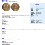 1995 Singapore Singapura 1 Dollar coin pendant Rosy Periwinkle Blossom flower Lion City Bedok Tampines Jurong West Sengkang Woodlands n002728