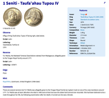 1974 Tonga 1 Seniti coin pendant necklace Tortoise Turtle Tu'i Malila Tongan Tongatapu Melanesian western Oceania Nukuʻalofa n003943