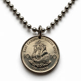 2000 East Caribbean States 10 Cents coin pendant Golden Hind galleon ship Antilles Caribbees Leeward British Virgin Windward Island n003960
