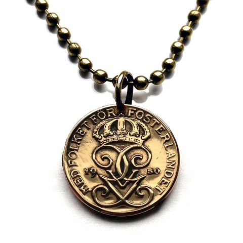 1936 Sweden Sverige 1 Ore coin pendant necklace jewelry initial G Swedish 3 crowns Tre Kroner Stockholm Uppsala Malmo Swedes Gothenburg Vasteras Helsingborg Norrkoping Nordic Scandinavian Viking Norse Baltic n000385