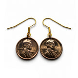 USA Penny One 1 Cent coin drop dangle earrings Abraham Lincoln wheat penny District of Columbia New York California Americana Kentuckian e000659