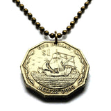 2000 Belize British Honduras 1 Dollar coin pendant carrack Santa Maria caravel Niña Pinta ship Christopher Columbus Belmopan Benque n001400