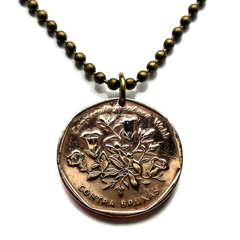 1994 Cape Verde Cabo Verde 5 Escudos coin pendant Contra Bruxas flower flora Campanula jacobaea Praia Santiago Fogo Brava São Vicente n000683