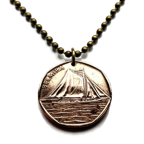 1994 Cape Verde Cabo Verde 5 Escudos coin pendant Belmira Sailing boat ship seas Praia Santiago Fogo Brava São Vicente n000705