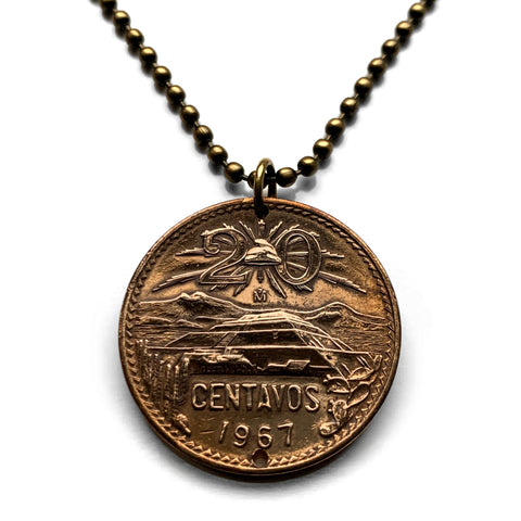 1967 Mexico 20 Centavos coin pendant Pirámide del Sol Teotihuacán Tzacualli Calzada de los Muertos Toltecs Edomex Cerro Gordo Aztecas n000534