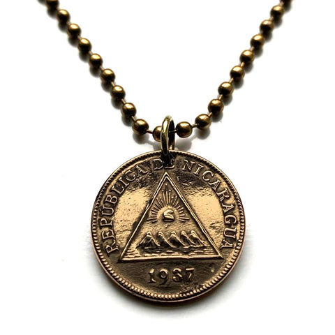 1937 Nicaragua 1 Centavo moneda colgante collar escudo piramide triangulo Pirámide nicaraguense gorro frigio Gorro frigio volcanes Nicoyas Pinolero Managua León Masaya Matagalpa Tipitapa Chinandega Centro América Jinotega Granada Estelí n002397