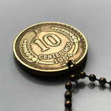 1965 Chile 10 Centimos coin pendant necklace condor Chileno Santiago Antofogasta Rancagua Coquimbo Temuco Andes Tarapacá k000019