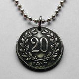 1918 Austria Österreich 20 Heller coin pendant necklace jewelry Austrian double headed eagle Austro Hungarian empire Habsburg Vienna Salzburg Graz Linz Innsbruck Villach Tyrol Styria Wels Sankt Pölten Carinthia Sölden Alps n000732