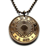 1899 Japan Nippon 1 Sen coin pendant Japanese sun Tokyo Osaka Kobe Yokohama Sendai Kobe Saitama Samurai Gunma land of the rising sun n001979