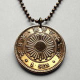 1899 Japan Nippon 1 Sen coin pendant Japanese sun Tokyo Osaka Kobe Yokohama Sendai Kobe Saitama Samurai Gunma land of the rising sun n001979