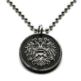 1918 Austria Österreich 20 Heller coin pendant necklace jewelry Austrian double headed eagle Austro Hungarian empire Habsburg Vienna Salzburg Graz Linz Innsbruck Villach Tyrol Styria Wels Sankt Pölten Carinthia Sölden Alps n000732