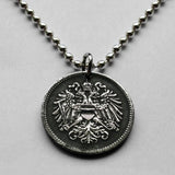 1918 Austria Österreich 20 Heller coin pendant necklace jewelry Austrian double headed eagle Austro Hungarian empire Habsburg Vienna Salzburg Graz Linz Innsbruck Villach Tyrol Styria Wels Sankt Pölten Carinthia Sölden Alps n000732