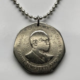 1985 Kenya 5 Shillings coin pendant Kenyan lions Nairobi East African shield Bantu Kikuyu Luhya Kalenjin Kiswahili Lamu KANU safari n001547