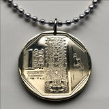 2010 Peru 1 Sol coin pendant Estela de Raimondi Stele stone monolith engraving Huiracocha Wiracocha Viracocha Staff God Chavín de Huantar culture  Dios de los báculos Dios de las varas archaeological site Ancash Andean deities preinca Quechua Inca n002516