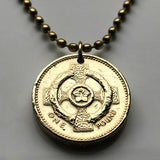 2001 Northern Ireland United Kingdom 1 Pound coin pendant Irish Celtic cross British harp Belfast Derry Saint Patrick's Saltire n002570