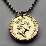 2001 Northern Ireland United Kingdom 1 Pound coin pendant Irish Celtic cross British harp Belfast Derry Saint Patrick's Saltire n002570
