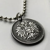 1918 Austria Österreich 20 Heller coin pendant necklace jewelry Austrian double headed eagle Austro Hungarian empire Habsburg Vienna Salzburg Graz Linz Innsbruck Villach Tyrol Styria Wels Sankt Pölten Carinthia Sölden Alps n000732