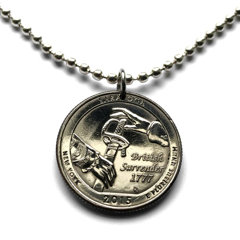 2015 USA Quarter 25 Cent coin pendant Battle of Saratoga New York 1777 British surrender American Revolutionary War Vermont Albany Horatio Gates Lake Champlain Ticonderoga Hudson River Battle Bennington New Hampshire Massachusetts Continental Army n002757