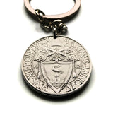 1942 Vatican Italy Rome 2 Lire coin keychain pendant World War 2 crossed keys Holy See Apostolic Papal Palace Pope Pivs XII diocese Roman Catholic Christianity Sistine Chapel St Peter's Basilica Sistine Chapel Capitoline Hill Raphael Rooms n002761