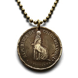 1980 Colombia 5 Pesos coin pendant Policarpa Salavarrieta La Pola independence heroine Bogota Medellin Cali Barranquilla Cartagena Pereira Santander Antioquia Valle del Cauca Cúcuta Caldas n001168