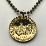 Albania Shqipëri 10 Leke coin pendant necklace Kalaja Beratit castle citadel fortress Mangalem Gorica Osum Skrapar Illyrians Tirana Vlorë Elbasan Shkodër Fier Korçë Lushnjë Pogradec Kavajë Gjirokastër Sarandë Gheg Tosk Shqiptar Laç Kukës n002083