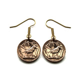 Cayman Islands 1 Cent coin earrings Grand Cayman thrush bird song bird sparrow Caribbean jewelry UK Bodden Town Jamaica e000014