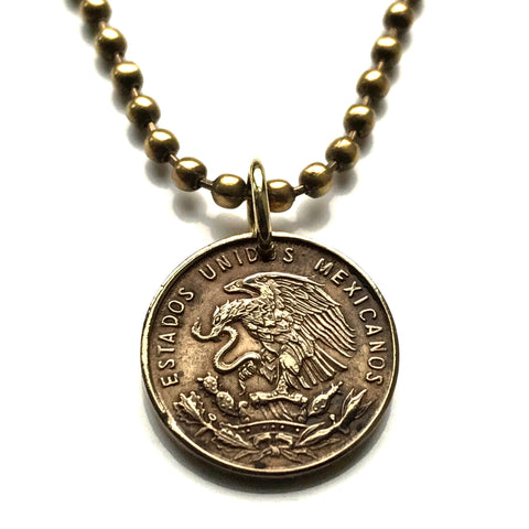 1952 Mexico 1 Centavo coin pendant necklace fashion jewelry Mexican eagle Ecatepec Guadalajara Puebla Juárez Tijuana León Monterrey Zapopan Culiacán Chihuahua Veracruz Toluca Chiapas Pachuca Morelia Sinaloa n001997