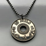 1937 Palestine 10 Mils West Bank Gaza Strip Al-Quds Abu Dis coin pendant Palestinian olive wreath East Jerusalem Arabic Hebrew Israel n001349