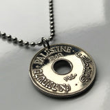 1937 Palestine 10 Mils West Bank Gaza Strip Al-Quds Abu Dis coin pendant Palestinian olive wreath East Jerusalem Arabic Hebrew Israel n001349