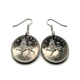 1992 England United Kingdom Great Britain 10 Pence coin earrings English lion London Manchester Birmingham Southampton Sheffield Liverpool Leeds Nottingham Bristol Newcastle Yorkshire Reading Portsmouth Leicester Norwich Canterbury Coventry Kent e000323