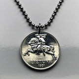 1991 Lithuania Lietuva 5 Centai coin pendant necklace jewelry Vytis horse armored knight Vilnius medieval Vityaz Marijampolė Jonava Utena Curonian Spit Kaunas Klaipeda Siauliai Panevezys Pahonia Alytus n003427