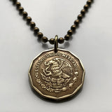 1993 Mexico 20 Centavos coin pendant necklace fashion jewelry Mexican eagle Ecatepec Guadalajara Puebla Juárez Tijuana León Monterrey Acapulco Yucatán Cancún Cuernavaca Oaxaca Jalisco Zapopan Toluca Chihuahua Morelia n003495