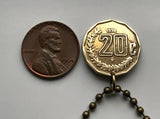 1993 Mexico 20 Centavos coin pendant necklace fashion jewelry Mexican eagle Ecatepec Guadalajara Puebla Juárez Tijuana León Monterrey Acapulco Yucatán Cancún Cuernavaca Oaxaca Jalisco Zapopan Toluca Chihuahua Morelia n003495