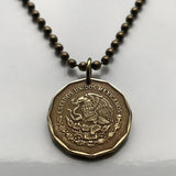 1993 Mexico 20 Centavos coin pendant necklace fashion jewelry Mexican eagle Ecatepec Guadalajara Puebla Juárez Tijuana León Monterrey Acapulco Yucatán Cancún Cuernavaca Oaxaca Jalisco Zapopan Toluca Chihuahua Morelia n003495