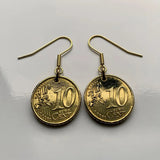 1999 Spain España 10 Euro Cents coin earrings jewelry Miguel de Cervantes Spanish writer literature Don Quixote Castilla La Mancha Los Canónigos puente de San Pablo Cuenca Toledo Consuegra Casas Colgadas Tilting at windmills e000577