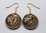 Italy 10 Centesimi coin earrings honey bee Bumble bee Rome Milan Pisa Siena Trieste Matera Tuscany Parma Ancona Ferrara beehive e000712