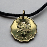 1997 British Hong Kong China 20 Cents coin pendant Bauhinia orchid flower blossom floral Sham Shui Po Yau Tsim Mong Kwai Tsing Tai Po Sha Tin n000586
