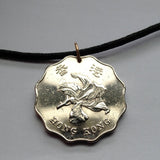 1997 British Hong Kong China 2 Dollars coin pendant Bauhinia orchid flower blossom floral Sham Shui Po Yau Tsim Mong Kwai Tsing Tai Po Sha Tin n000323